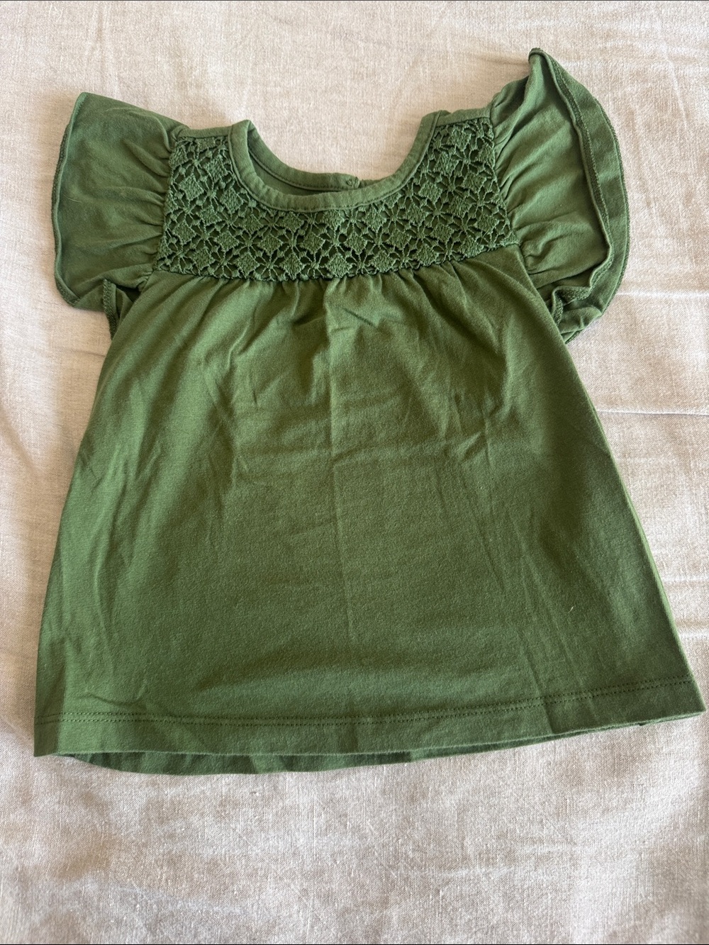 Janie and Jack Olive Green Knit Top with Crochet Yoke